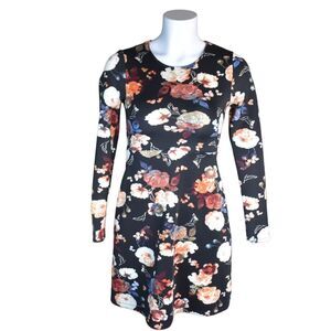 Abercrombie & Fitch Long Sleeve Skater Dress Black Floral Casual Womens Small